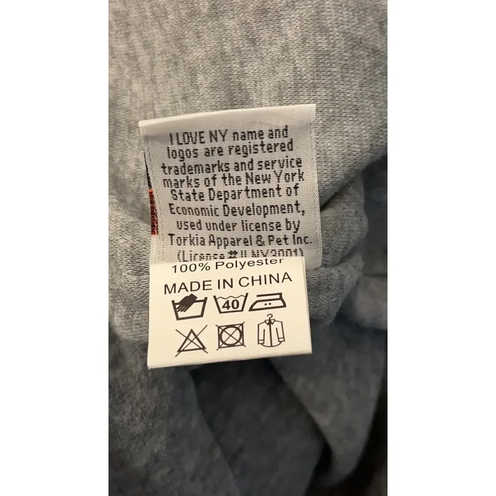 I Love New York City NYC Dog Hoodie Pet Clothes Heather Gray Size 3XL